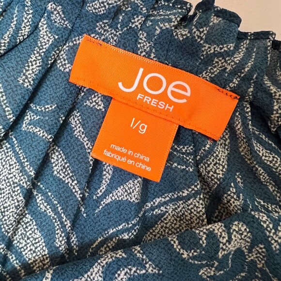 JOE FRESH Turquoise Blue Patterned Sheer 3/4 Sleeve Blouse Size Large - Picture 7 of 9